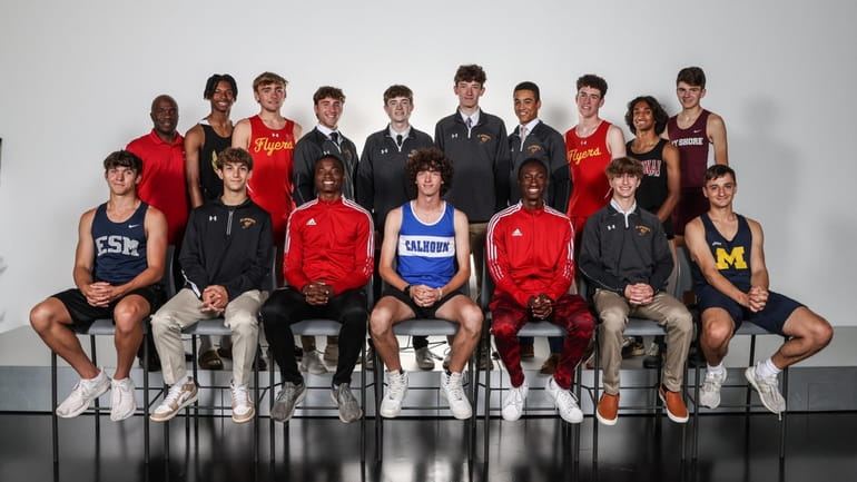 Newsday's All-Long Island boys track team 2023. Front row, from...