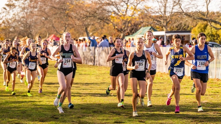 Runners during the Suffolk cross country state qualifiers on Friday,...
