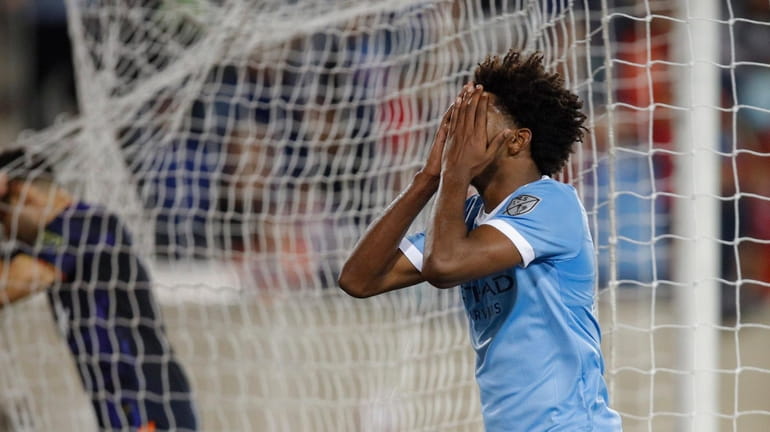 New York City FC forward Talles Magno (43) reacts after...