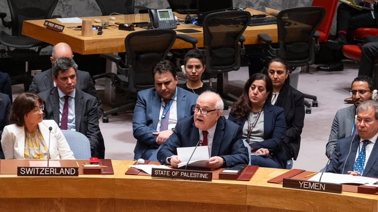 Palestinian Ambassador to the United Nations Riyad Mansour addresses United...