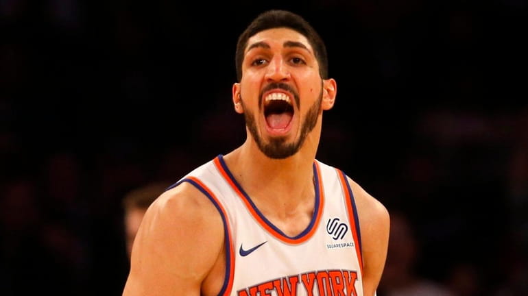 Enes Kanter of the Knicks reacts in the fourth quarter...