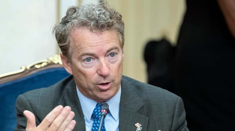 Sen. Rand Paul speaks during his meeting with Russian lawmakers...