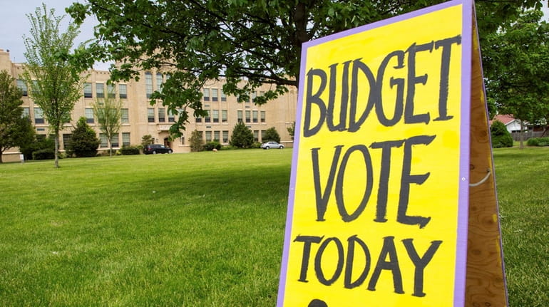 Signage for the budget vote at Greenport School in Greenport...