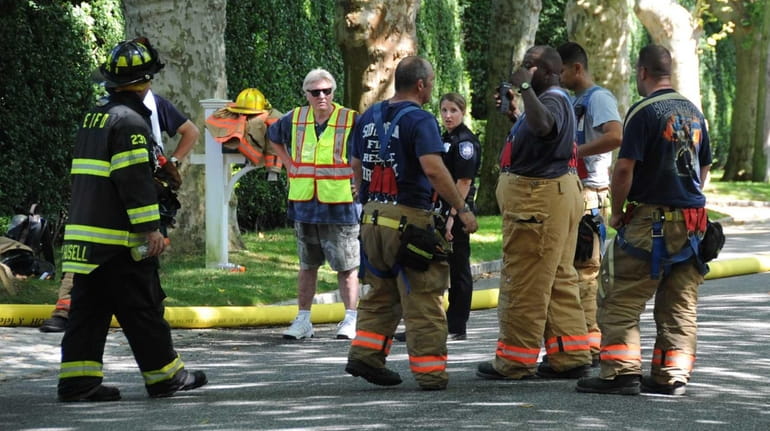 A multi-alarm fire burned at a Southampton mansion on Wyandanch...