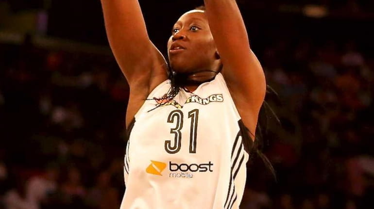 Liberty center Tina Charles hits for two against two Atlanta...