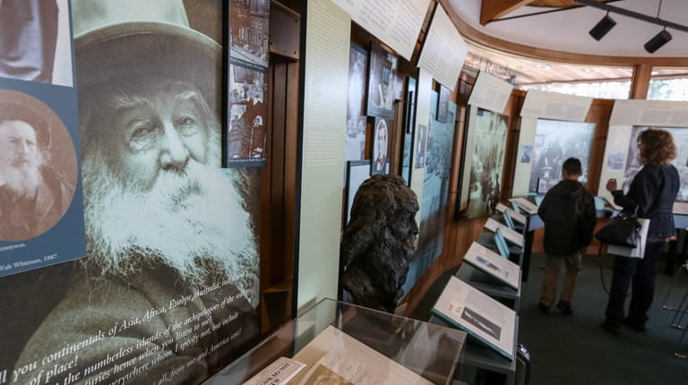 The permanent exhibition wall at the Walt Whitman Birthplace State...