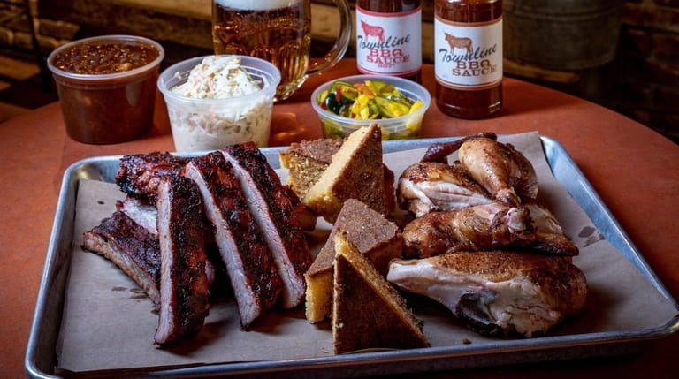 St. Louis ribs, smoked chicken and cornbread at Townline BBQ in...