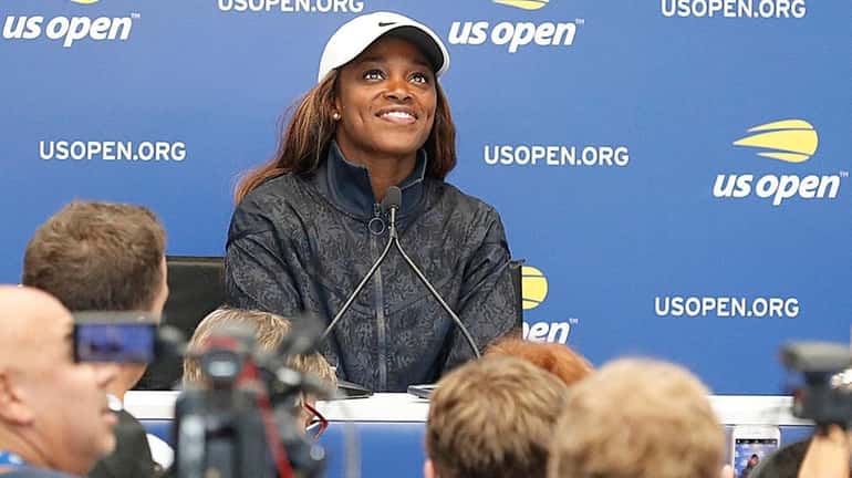 Sloane Stephens meets with the press during Media Day in...